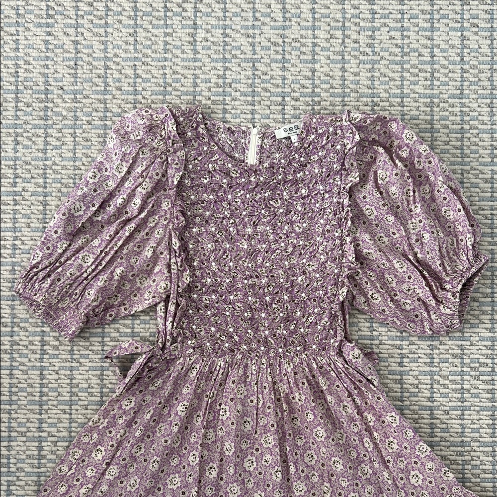 Sea New York Light Lilac Ida Puff Sleeve Smocked Dress Size Large - Picture 3 of 5